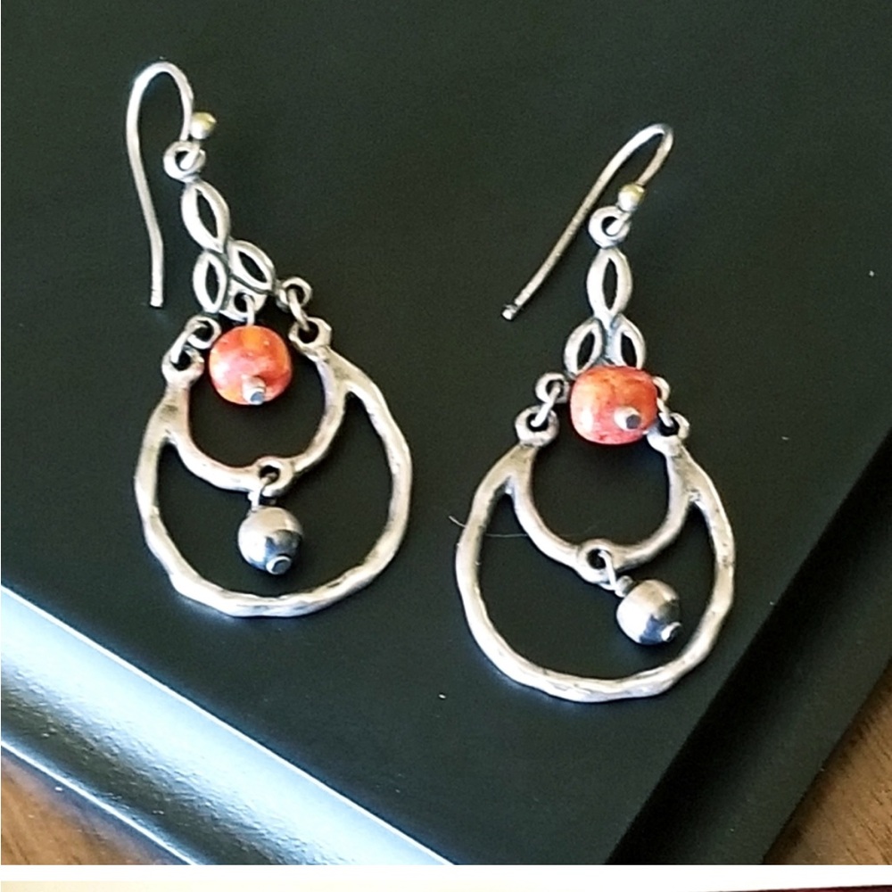 Silpada Oxidized Sterling Silver with Sponge Coral accent Earrings